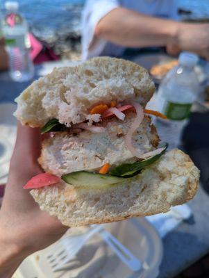 Inside of tofu banh mi