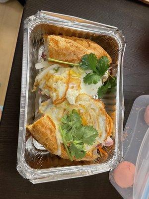 Cold cut banh mi with eggs