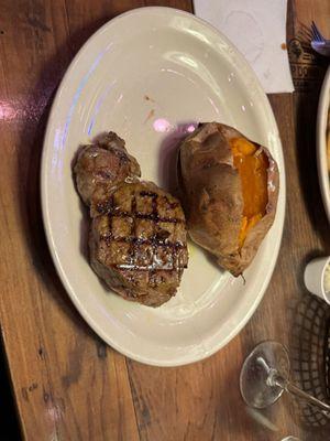 8 oz strip and sweet potato- it was filling