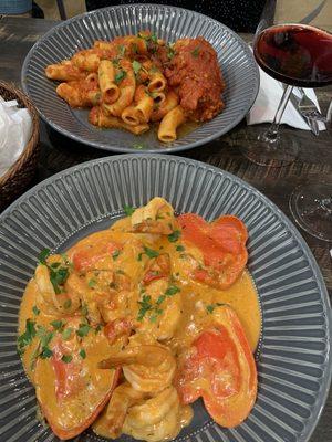 Lobster Ravioli w/ Shrimp and Eggplant Fettuccine