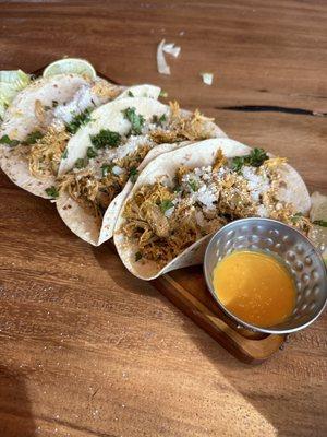 Chicken street tacos in flour tortillas