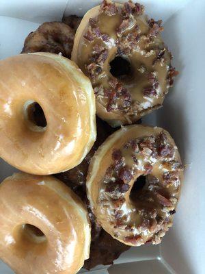 Maple bacon, glazed, and apple fritters