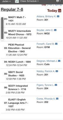 Class schedule.