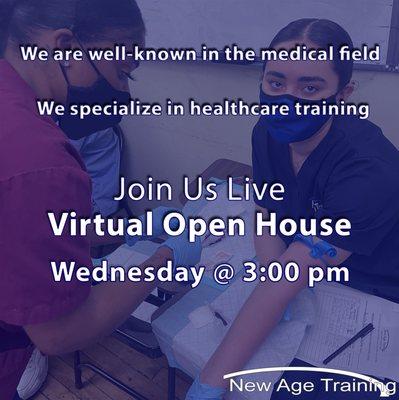 Virtual Open Houses are hosted every other Wednesday at 3:00 pm.