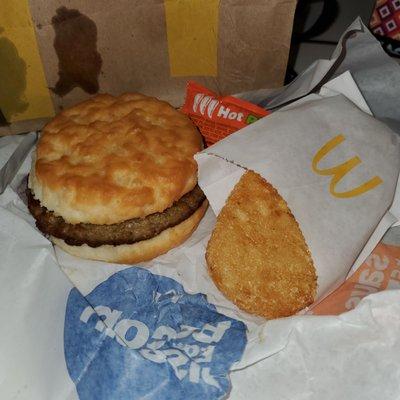 Sausage Biscuit and Hashbrowns