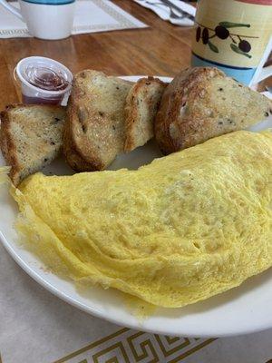 Salmon omelette with rosemary and olive toast