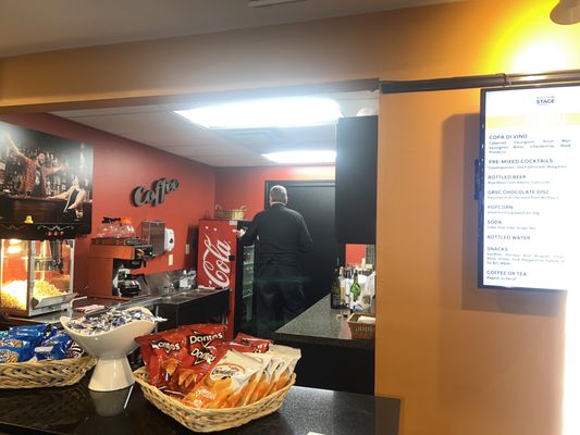 Concession stand and menu at  Greater Boston Stage company