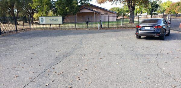 Front entrance outside gate area. This is a no parking zone. Emergency lanes, etc.