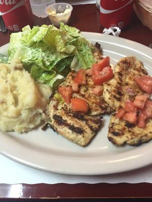 Grilled chicken with mashed potato and salad