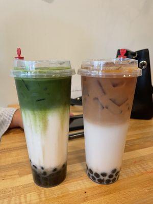 Brown Sugar Matcha Bubble Milk Tea and Horchata Ceylon Tea