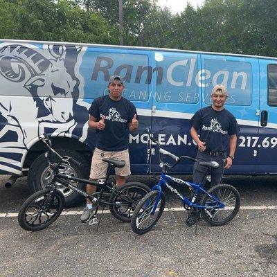 Cleveland area office cleaning team using bicycles to go between buildings