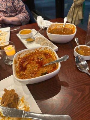 So much good food!!!! Dumplings, goat Madras, lamb curry!!!