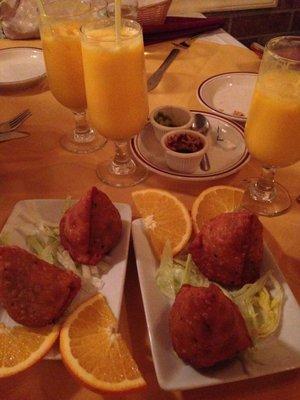 Samosas and mango lassis