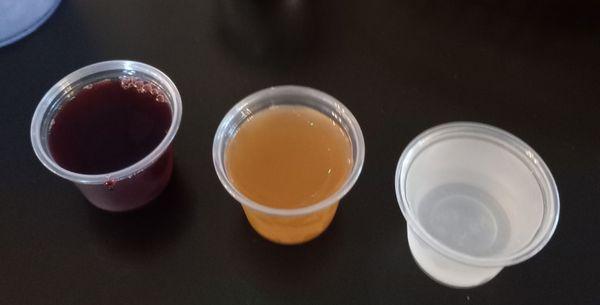 A tasting flight of their Agua Fresca  - not the Horchata - and Lemonade. We chose the Tamarind. $3 ea.