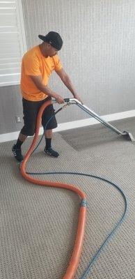 John Mitchell, cleaning carpets at RiverChase model homes in West Sacramento