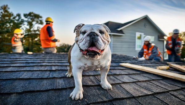 Bulldog on a roofing project site