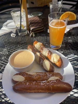 Beer cheese, pretzels, and blue moon