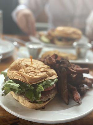 Turkey burger and sweet potato fries