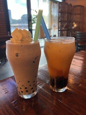 Thai tea and tiramisu mixed w/taro boba tea