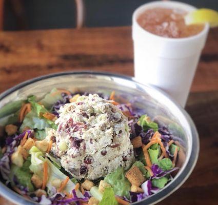 Homemade Chicken Salad on a house salad