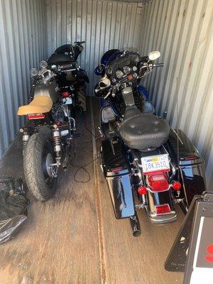 Indoor storage for motorcycle.