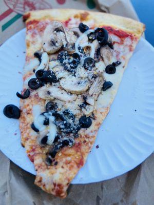 Pizza Slice with Mushrooms and Black Olives