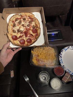 Medium pan pizza and family salad