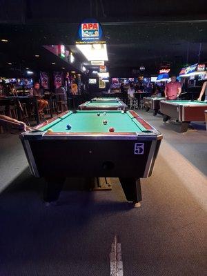 6 pool tables and full bar. Best bartenders in town!