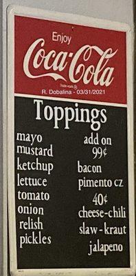 toppings menu