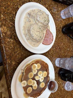 Biscuit and Gravy, Bananas Foster Pancakes