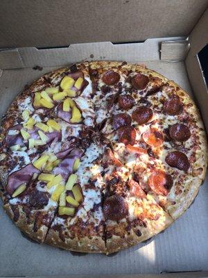 Double Barrel ( half Hawaiian half pepperoni)