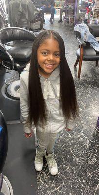 She pressed and trimmed baby girls hair love it this was before she cut it