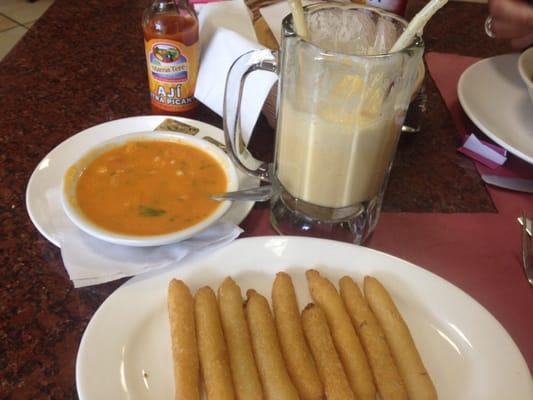 Yuca fritas, aji sauce & passion fruit batitas