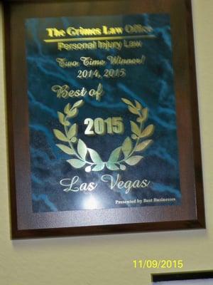 Best of 2015 for Personal Injury Law from the Best of Las Vegas