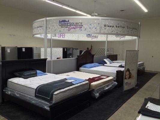 Our new mattress gallery, set up to show 16 different mattresses!