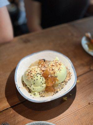 coconut tapioca with pandan sorbet