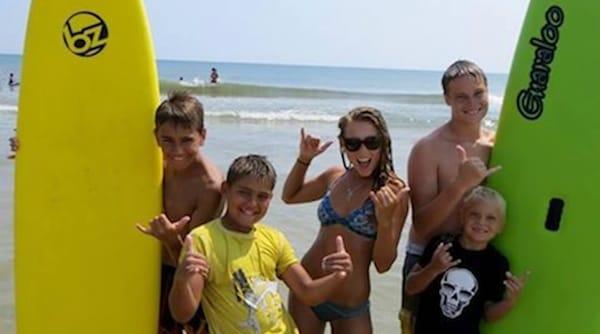 Shreductaion at its finest!! Another happy crew stoked on learning to surf on another perfect summer day in the Outer Banks!!