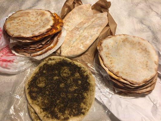 Lahmajun, veggie lahmajun, zahatar bread and jangalov hats.