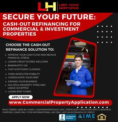 Cash-out refinance for auto repair shops. Get the funding you need to expand your services. #autorepair #smallbusinessloans