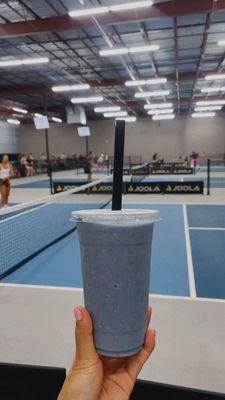 Indoor courts with my blue majik smoothie.