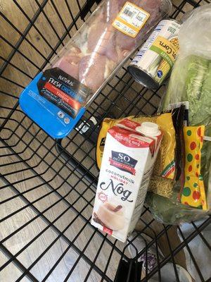 A few things  Lettuce, chicken Thighs, to make Terri chicken  and trying a No diary Egg Nog 11-29-23