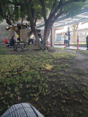 Plenty of outdoor space used as a waiting area after you check-in where the line is formed. Umbrella picnic tables we could sit to wait.