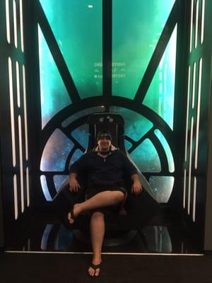 So from this chair you press a button and activate the death star in the next room to fire off its cannon with lights and sounds!!