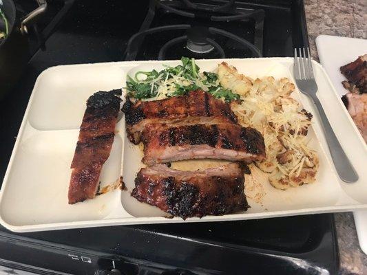 BBQ ribs with grilled cauliflower