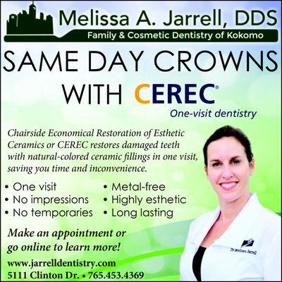 Call today to have a crown made in one day! 765-453-4369