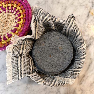 Organic blue corn nixtamal tortillas.