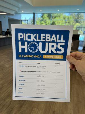 Pickle ball schedule spring 2024