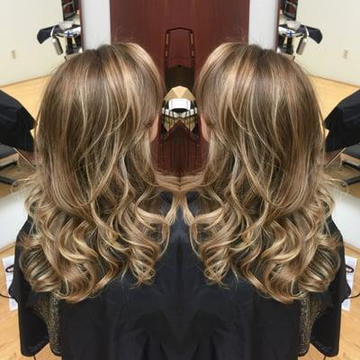 Colored Dark Warm Ash Blonde Base with Blush Blonde Balayage Highlights