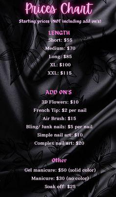 Nail Artist Price List
Nail Artist Insta: NailedbyMariss