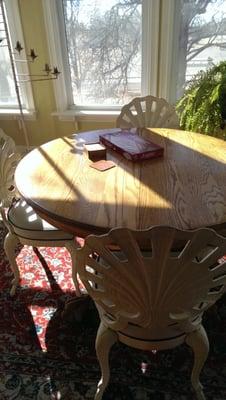 Upstairs sun room on a snowy day. This room is available for guests to gather in.